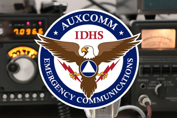 IDHS AUXCOMM logo and radio equipment