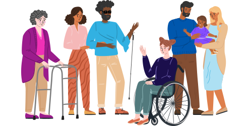 Ilustration of a group of people talking.