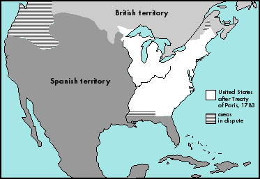 1783 Map of United States surrounded by foreign territory