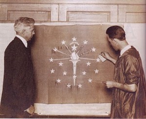 Photo excerpted from Perry, Rachel Berenson. “Paul Hadley (left): Artist and Designer of the Indiana Flag” and Herron art student” (right) circa 1923. Traces of Indiana and Midwestern History. 15(1), 20-29 (2003).