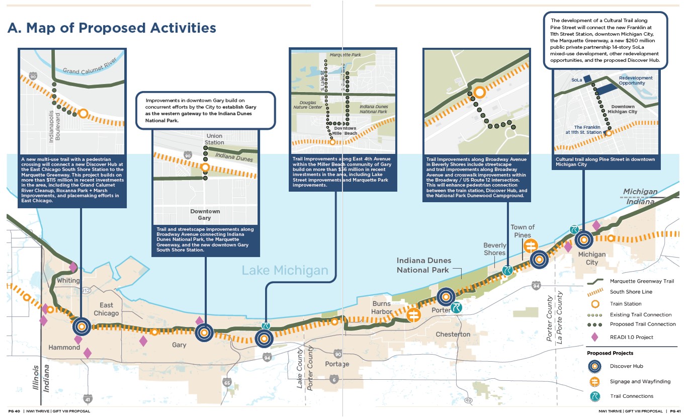 Image of map of proposed activities for the Marquette Greenway