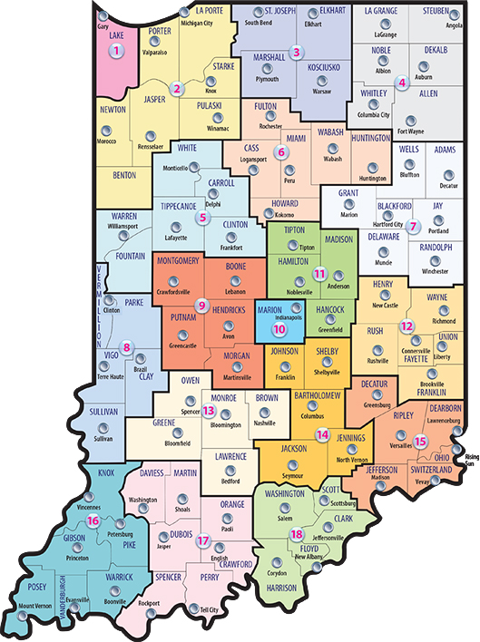 Indiana Map With County Seats 