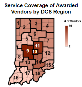 Service coverage of awarded vendors by DCS region