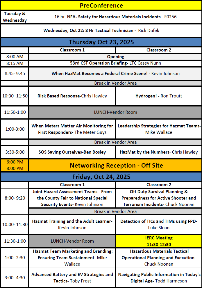 Hazmat Conference schedule graphic 2025 Indiana HazMat Conference