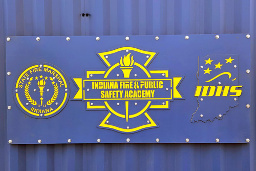 Agency logos on fire training wall