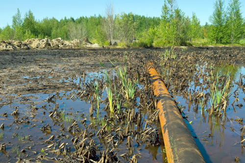 Pipeline with leak in field