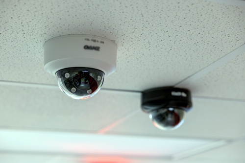 Security cameras in ceiling at school