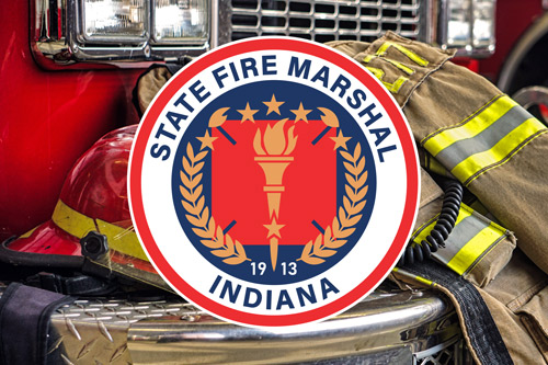 State Fire Marshal logo over firefighter gear