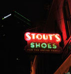 Stout’s Shoes started in 1886 in Indianapolis and is one of the country’s oldest shoe stores. Neon signs, which originated in France in 1912, were first used in the United States in the 1920s.  