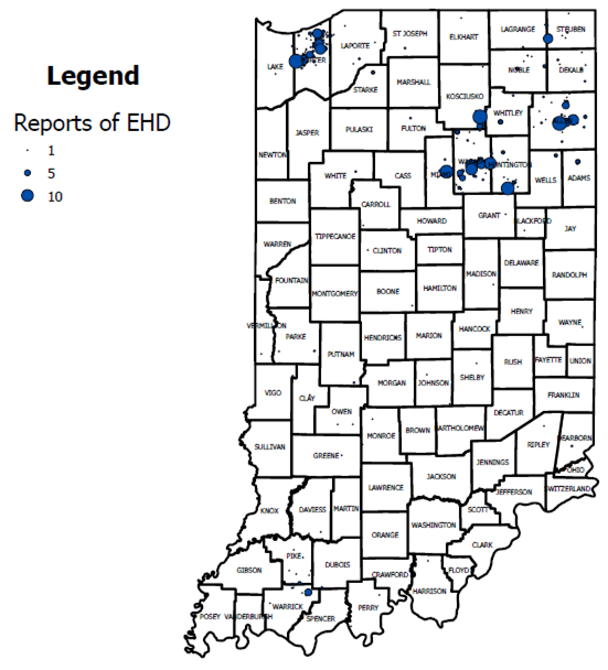 State map showing disease outbreak