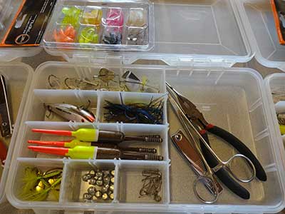 Used Fishing Tackle Box With Lures, Weights And Bait