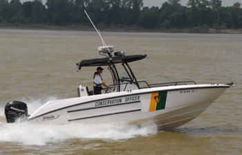 Indiana Conservation Officer patrols the Ohio River near Evansville