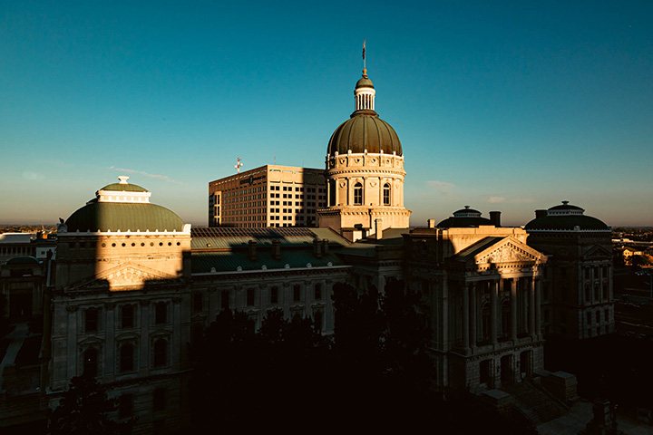 Indiana State House during a morning golden hour