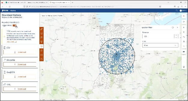 how users can filter an individual dataset via buffer distance, drawing a polygon, or defining attribute parameters.