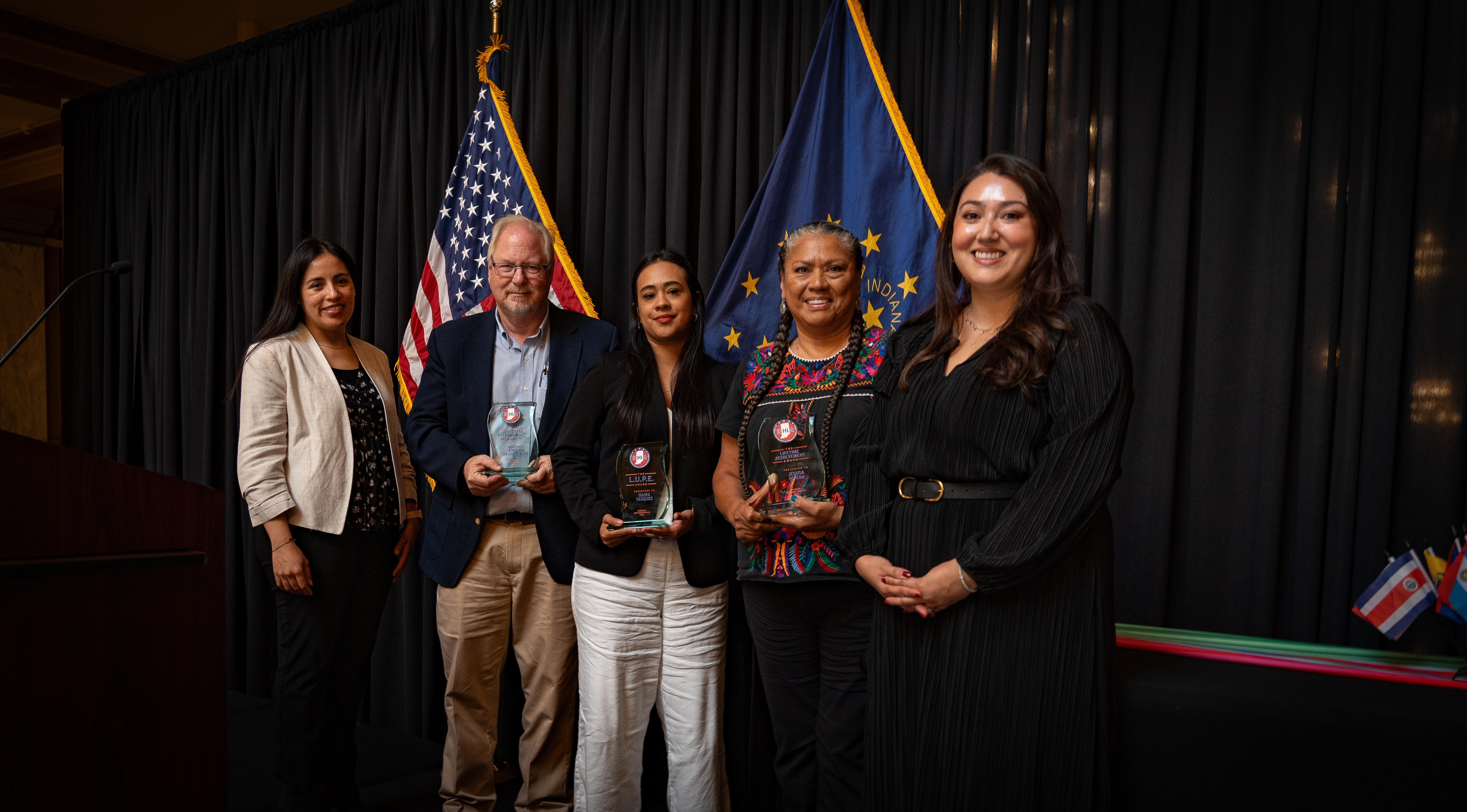 Photo of 3 winners and the Director and Chairwoman of ICHLA