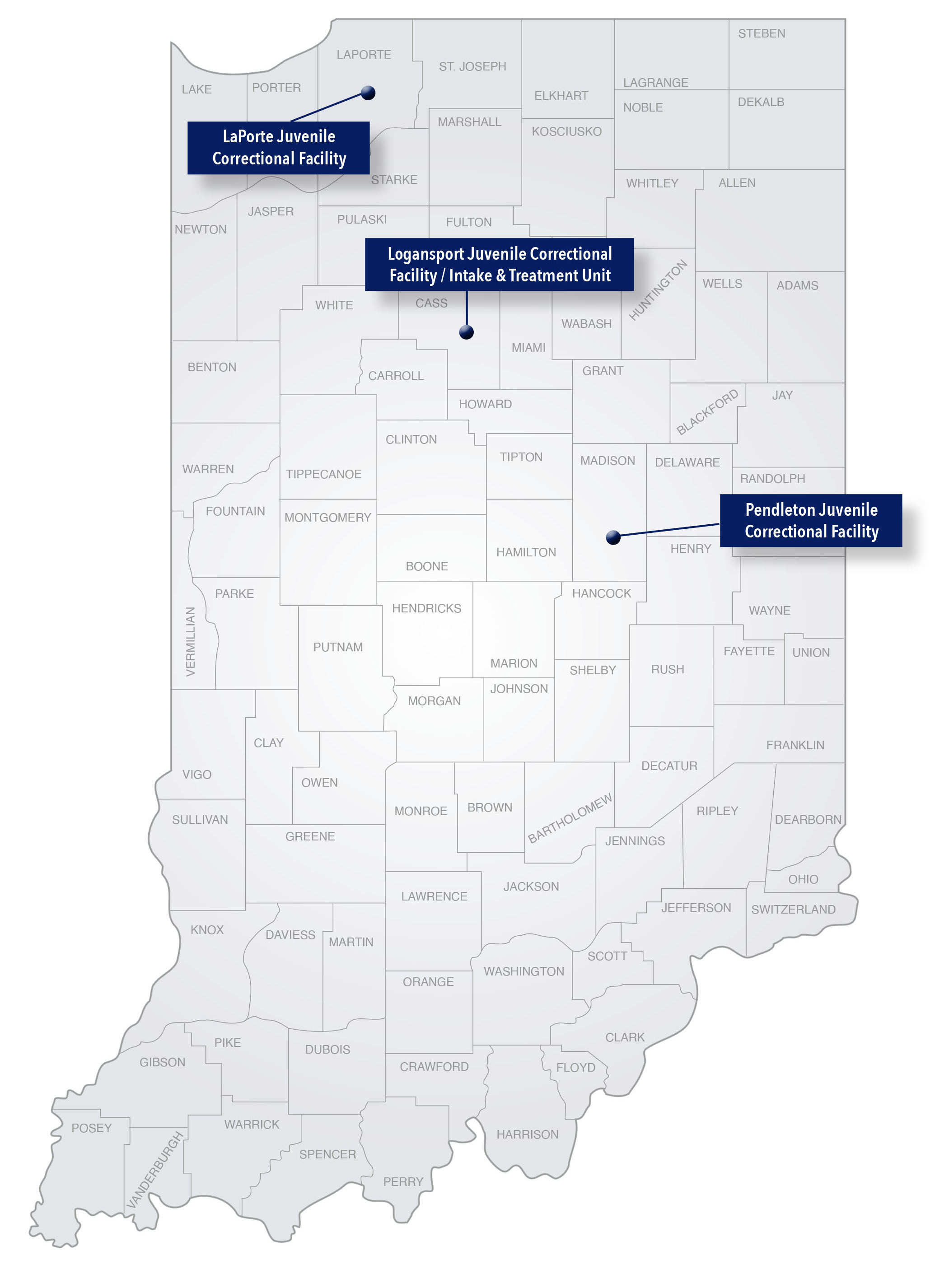 State Map of Juvenile IDOC Facilities