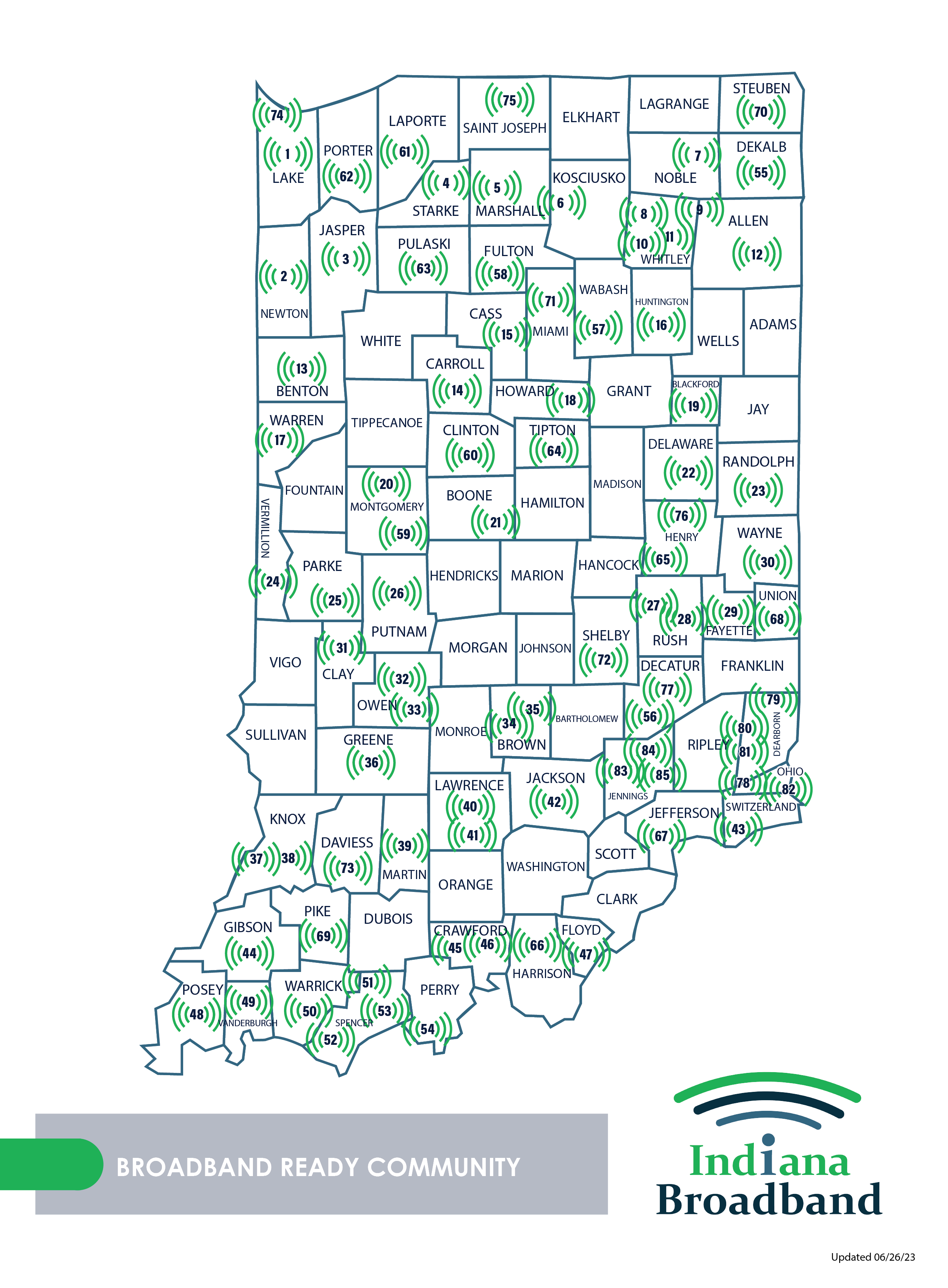 Indiana Broadband Ready Communities Map