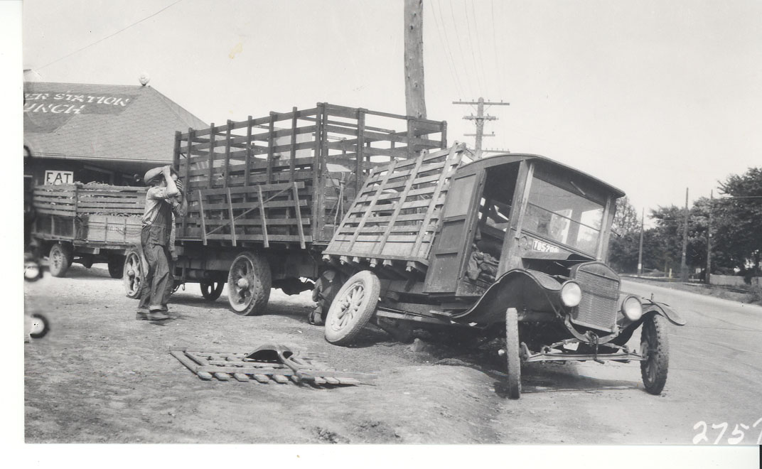 Highway truck with broken axle