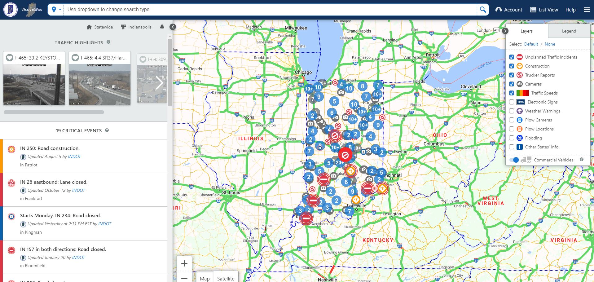 Indiana Driving Conditions Map Indot: Travel Information
