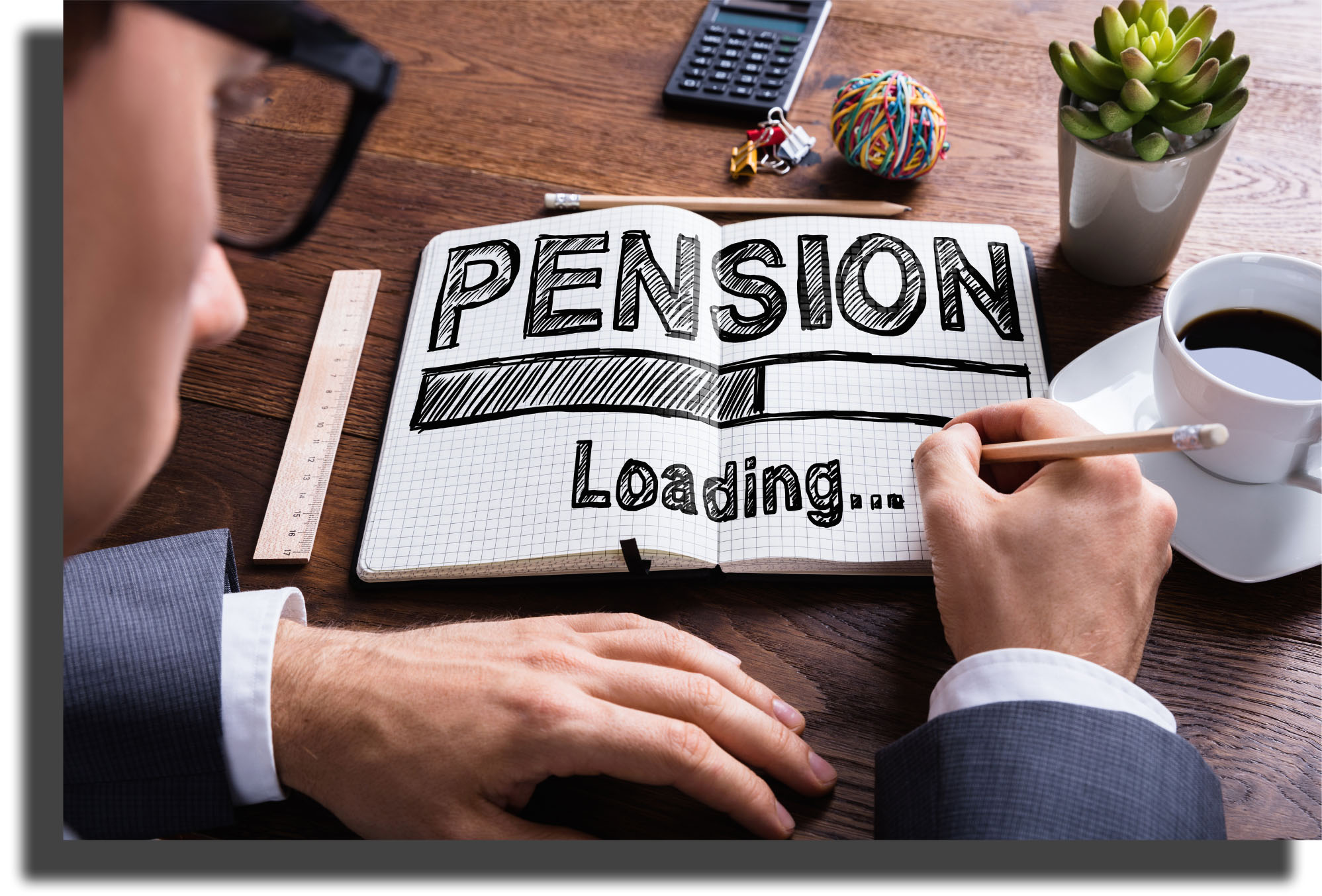 Image of a person making a drawing of a progress bar for a pension.