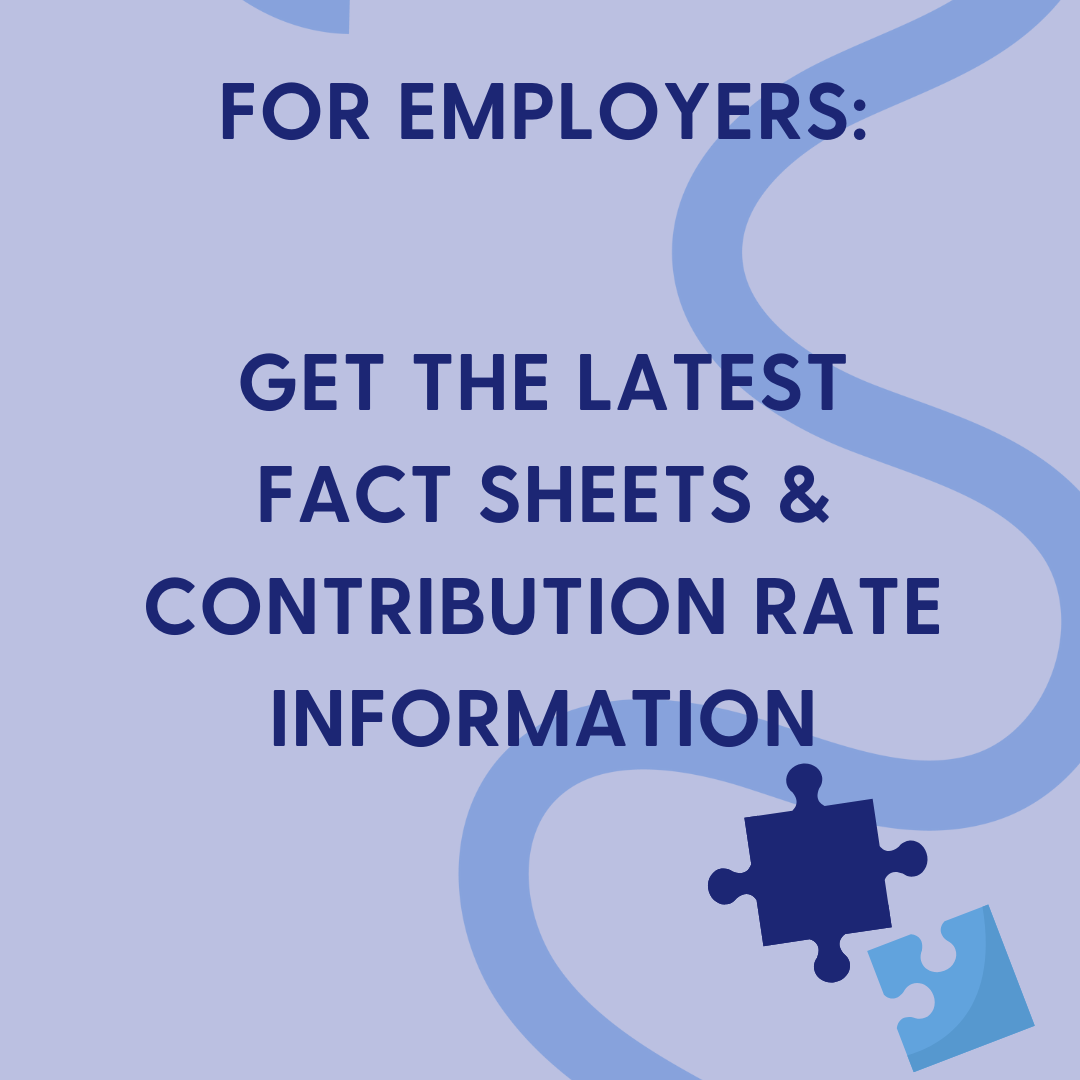 Get the latest fact sheets and contribution rate info light purple image with suitcase reading get the latest fact sheets and contribution rate info