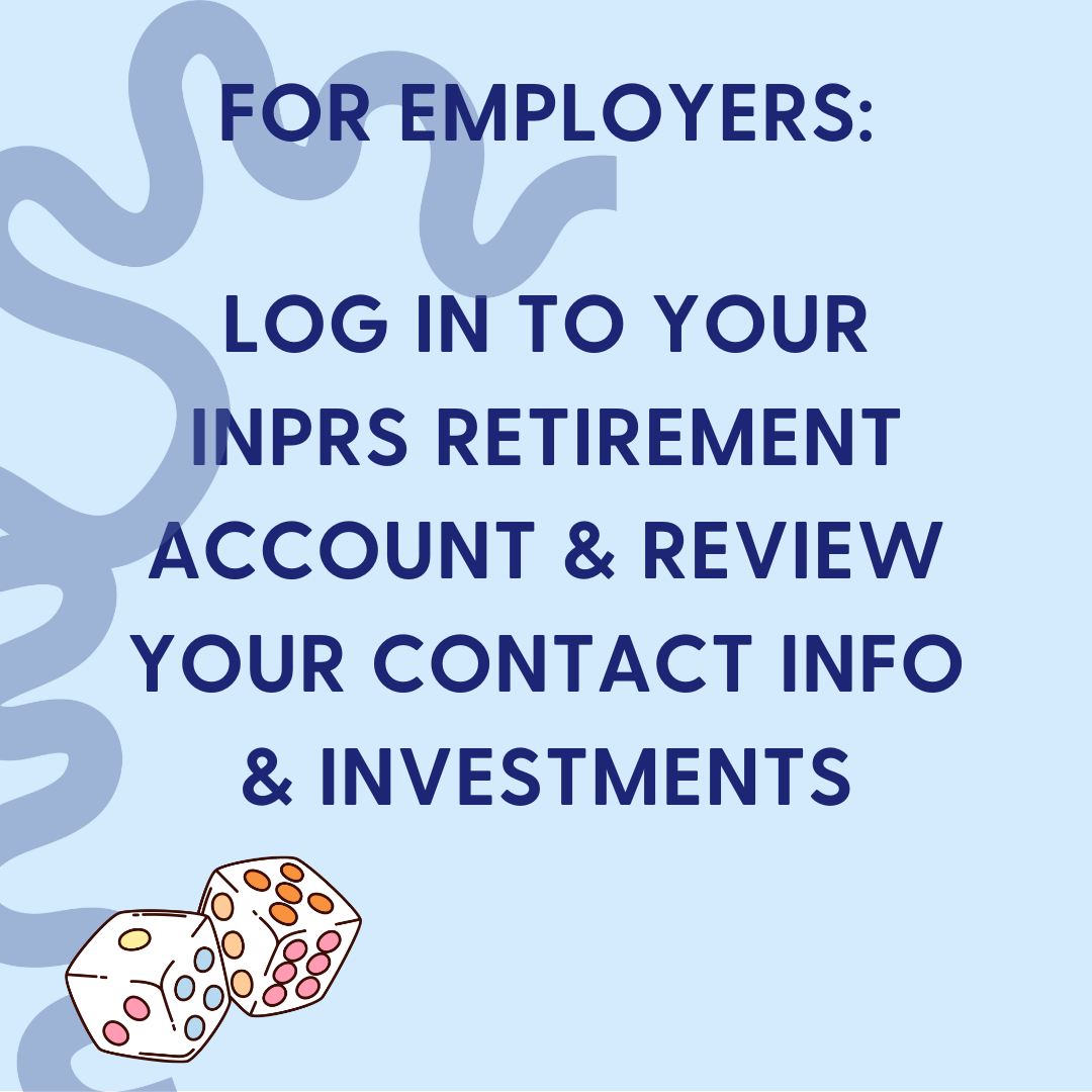 Log in to your INPRS account light blue image with car on road and text log in to your INPRS account and review your contact info and investments