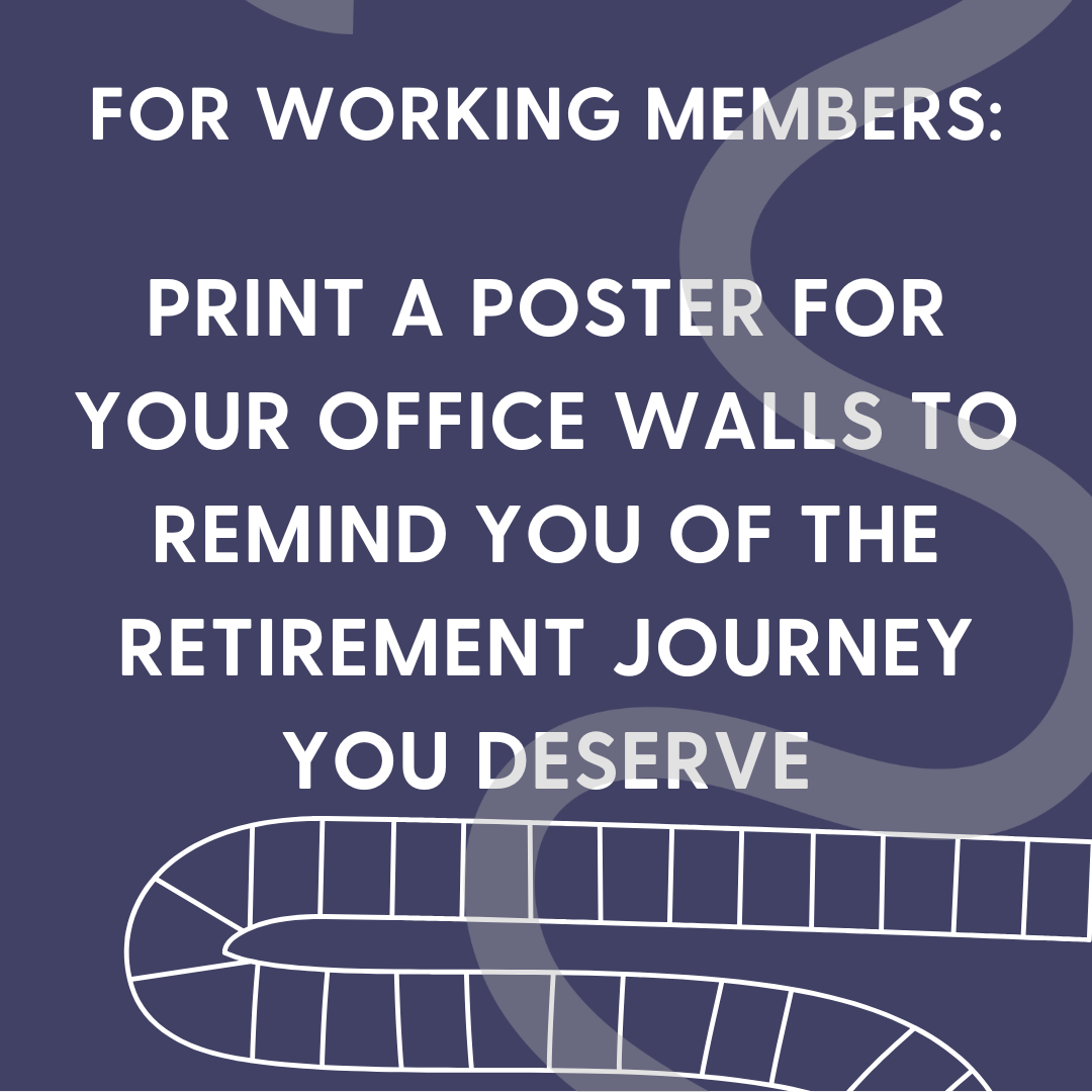 Print a poster for your retirement journey square image with navy background reading print a poster for your office walls to remind you of the retirement journey you deserve