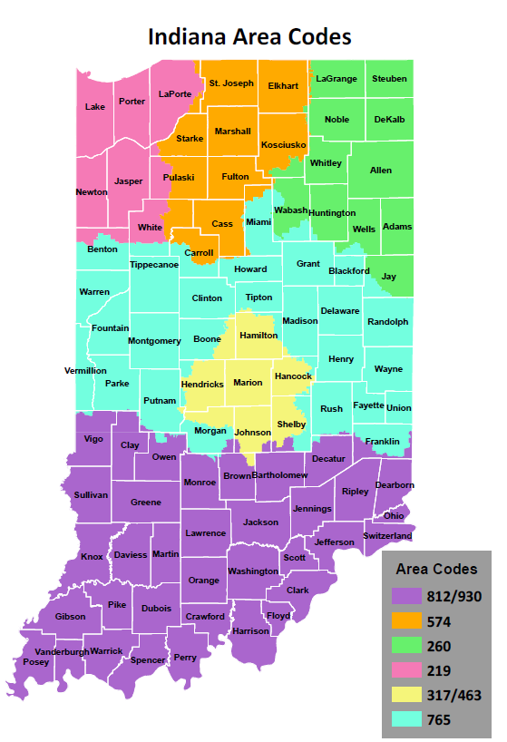 Area Codes Indiana 